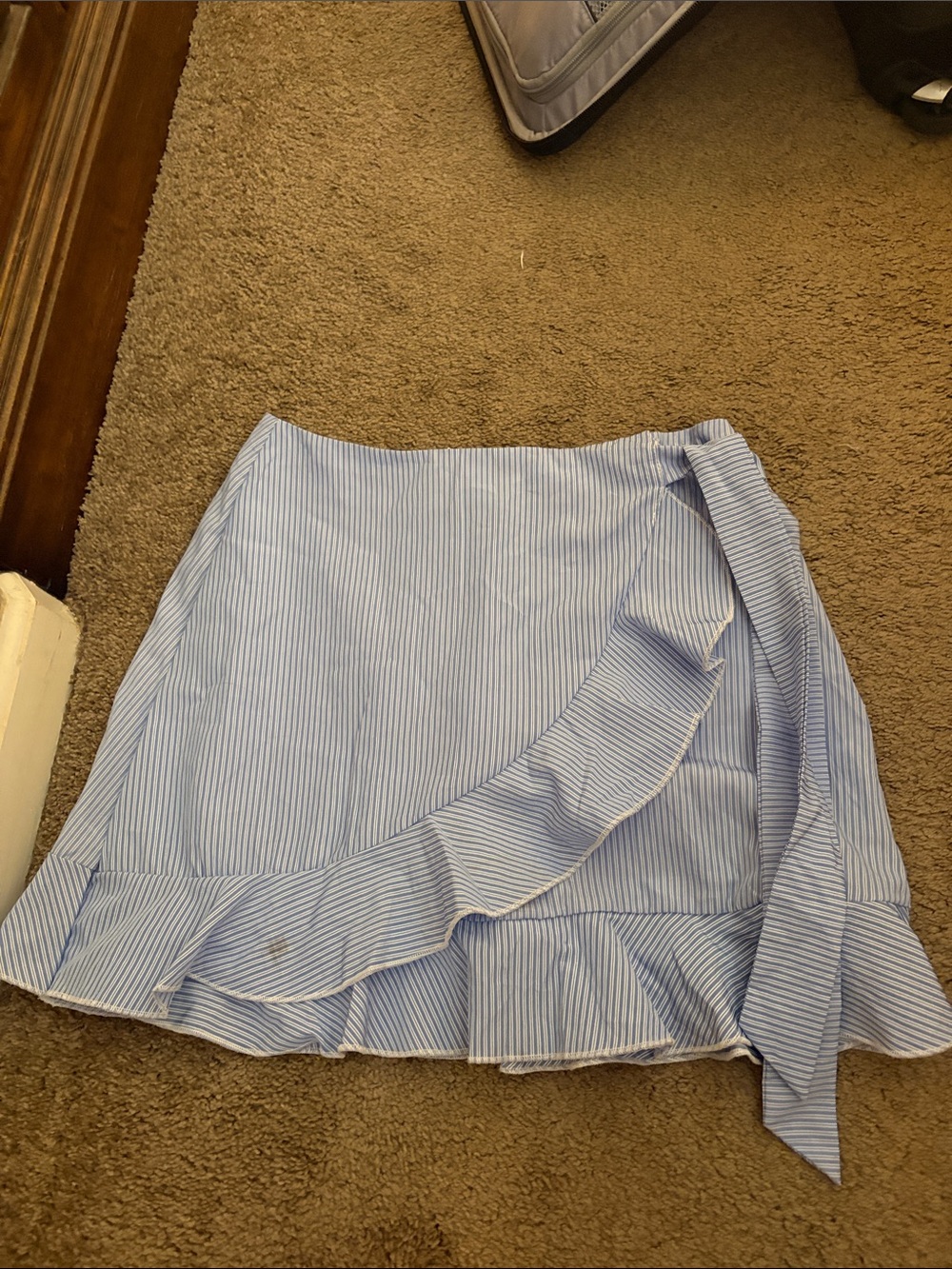 Light Blue Striped Asymmetrical Ruffle Wrap Skirt